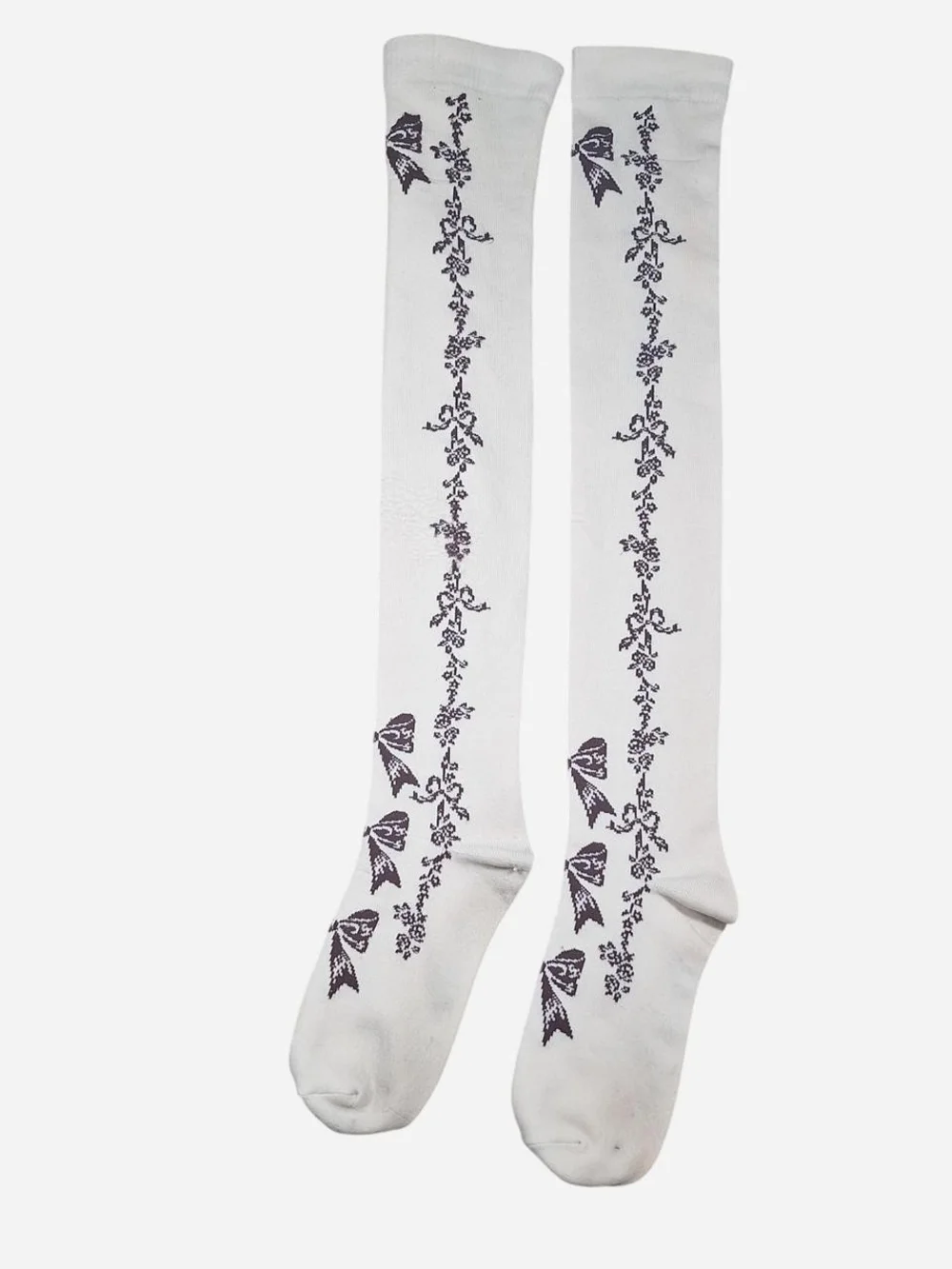 Innocent World Ivory Brown Bow Garland OTK Socks | Classic Lolita